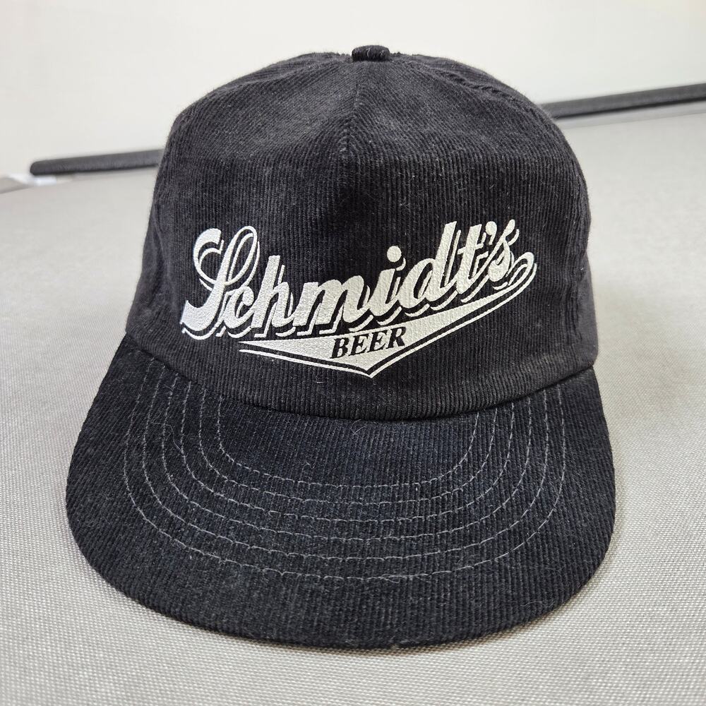Vintage Schmidt Beer Black Corduroy Snapback Hat Made In USA VTG OSFM